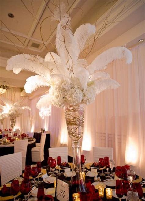 Pin By Jessica Ford On Vintage Wedding Wedding Centerpieces Feather