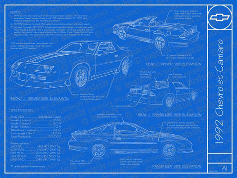 1992 Chevrolet Camaro Blueprint Poster 18x24 Jpeg Etsy