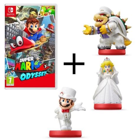 Super Mario Odyssey Jeu Switch 3 Figurines Amiibo Mario Bowser