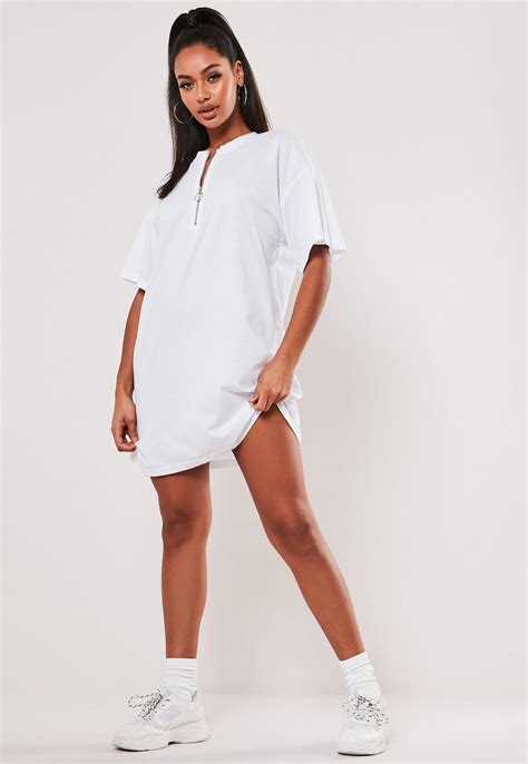 White Oversized Zip Front Dress Missguided Australia