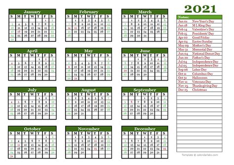 Free Editable 2021 Yearly Word Calendar Free Printable