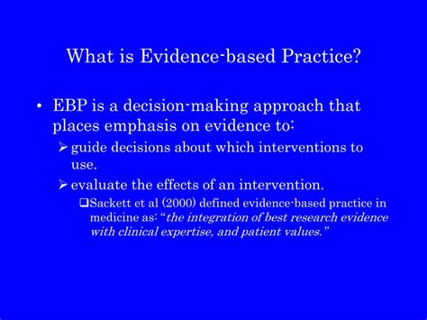 The framework is based on the experiences of the u.s. PPT - From Evidence-based Practice to Practice-based ...
