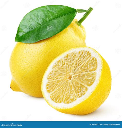 Yellow Lemon Citrus Fruit With Leaf And Half Stock Image Image Of