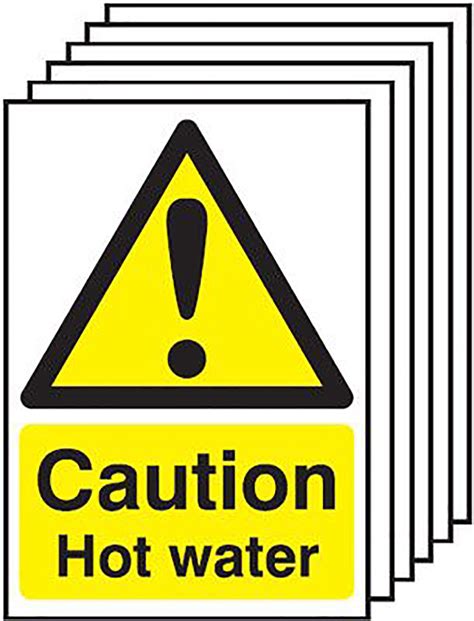 Caution Hot Water 12mm Rigid Plastic Safety Sign Pack Of 6 210x148mm