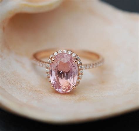 Peach Sapphire Ring Rose Gold Engagement Ring 348ct Oval 14k Etsy