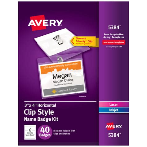 Avery Pin Style Name Badge Kits Business Card Size 2 14 X 3 12