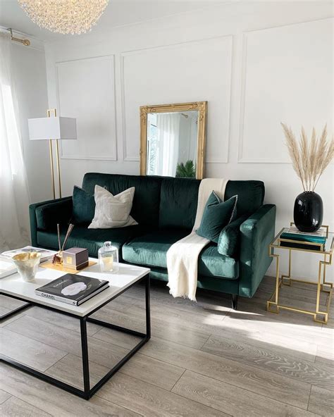 Green Velvet Sofa Living Room Design Small Spaces Green Living Room