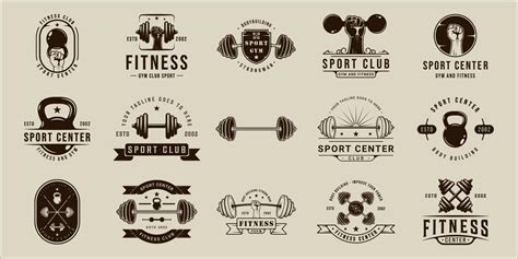 Set Of Gym Or Fitness Logo Sport Line Vintage Vector Illustration