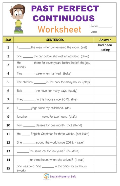 Past Perfect Continuous Tense Worksheet With Answers Englishgrammarsoft