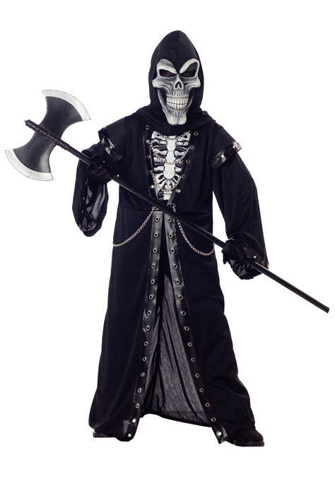 Boys Grim Reaper Grave Digger Zombie Skeleton Fancy Dress Costume Age 4