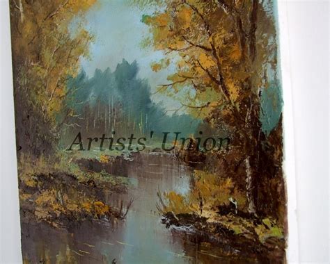 Autumn Impasto Original Oil Painting Landscape River Fall Forest
