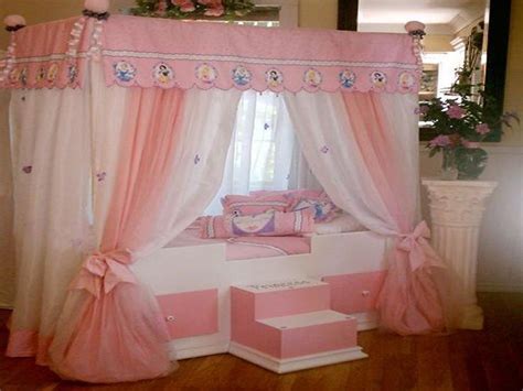 Designed in bold shades of pink with enchanting decals and graphics of cinderella, belle. disney princess bed with canopy curtains | For the Home ...