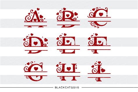 Monogram Hearts Split Font Valentine Svg By Blackcatssvg