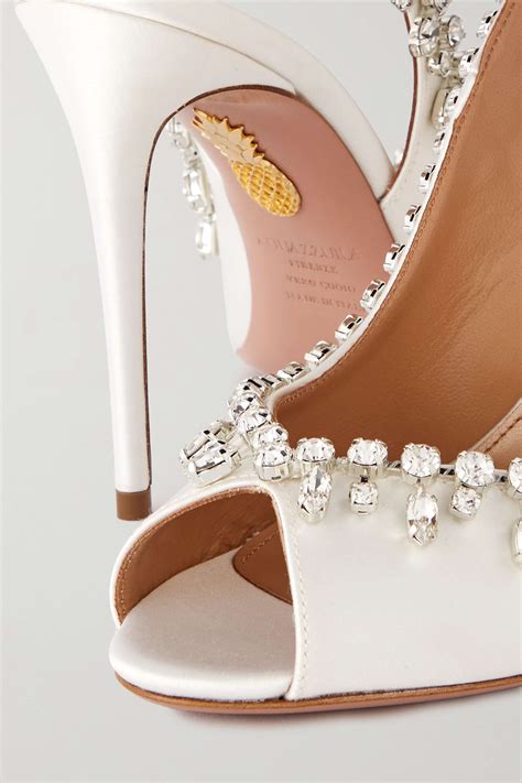 Aquazzura Temptation 105 Crystal Embellished Satin Slingback Sandals