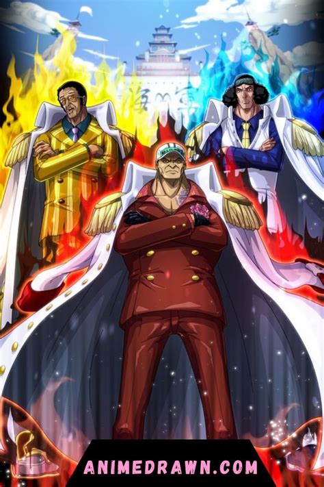 An Anime Scene With Three Men Standing In Front Of Fire
