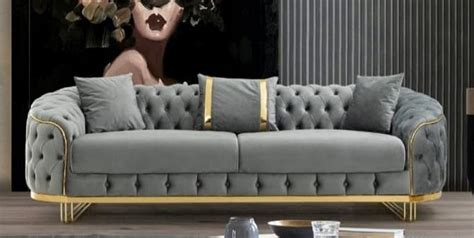 Casa Padrino Luxury Chesterfield Sofa Gray Gold 240 X 95 X H 72 Cm