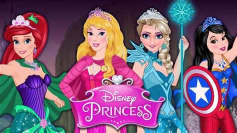 Disney Princess Ariel Aurora Elsa And Snow White Superhero Dress Up Game For Girls Youtube