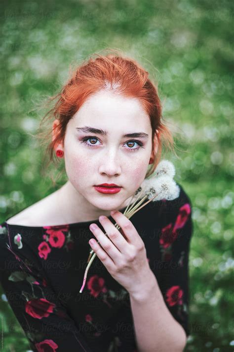 Portrait Of A Beautiful Ginger Haired Woman With Freckles By Stocksy Contributor Jovana