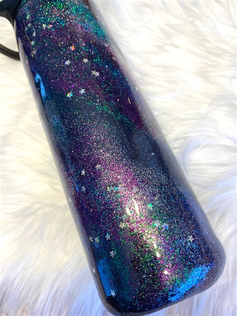 Glitter Galaxy Swirl Water Bottle Custom Personalized Etsy
