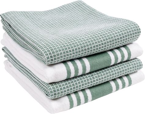 Kaf Home 4 Pack Centerband And Waffle Flat Kitchen Towels Absorbent