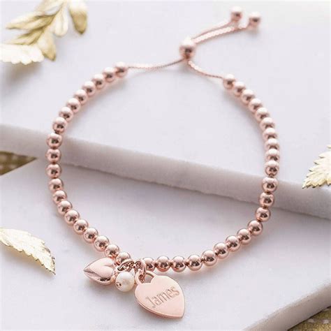 Personalised 18ct Rose Gold Plated Ball Slider Bracelet By Hurleyburley