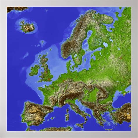 Europe Shaded Relief Map Poster