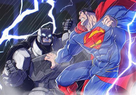 Batman And Superman Fighting In The Rain