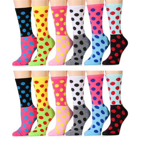 Womens Polka Dot Crew Socks Size 9 11 Cotton 12 Pack At