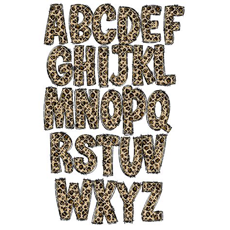 Glitter Leopard Print Doodle Alphabet Letters Png Bundle Etsy