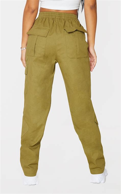 Petite Khaki Multi Straight Leg Cargo Trousers Prettylittlething Usa