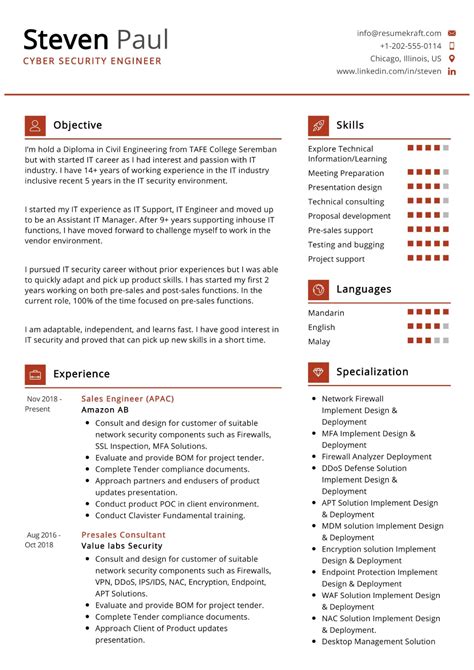 Cyber security resume example 1. 100+ Professional Resume Samples for 2020 | ResumeKraft in ...