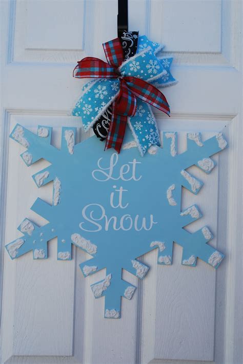 Let It Snow Snowflake Door Hanger Snow Wreath Snowflake Etsy
