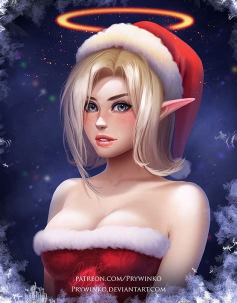 mercy the christmas elf by prywinko christmas elf overwatch fan art anime art