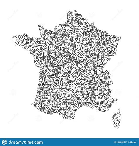France Map From Black Isolines Or Level Line Geographic Topographic Map