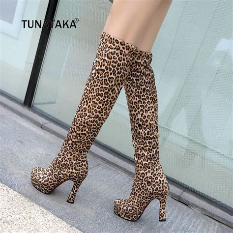 Women Faux Suede Square High Heel Knee Boots Fashion Slip On Platform Round Toe Fall Winter
