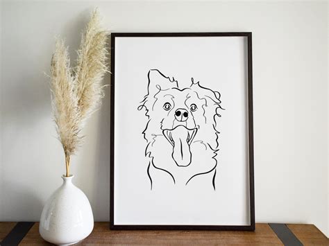Border Collie Dog Line Drawing Black And White Print Minimalist