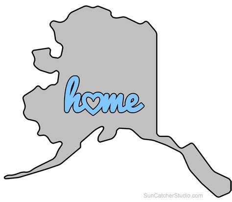 Alaska Map Home Heart Outline Shape State Stencil Clip Art Scroll Saw