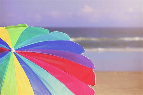 Rainbow Beach Umbrella Photo Multi Color Seaside Photography Etsy