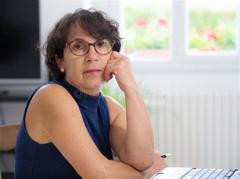 Portrait Of A Beautiful Mature Woman With Glasses Stock Image Image