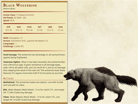 5e Beast Looking For Some Feedback On An Oversized Wolverine R