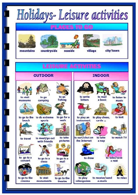 Holidays And Leisure Activities Worksheet Holiday Activities For Kids