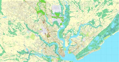 Charleston South Carolina Printable Map Us Exact Vector Street City
