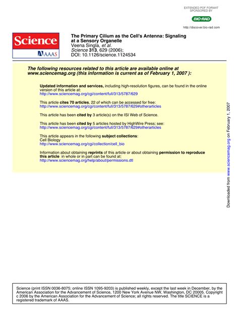 Pdf The Primary Cilium As The Cells Antenna Signaling At A Sensory