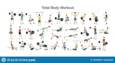 Simple, quick moves for kids to help them build their muscles, strengthen their bones, improve. Big Set Of Men Doing Exercises In The Gym Stock Vector ...