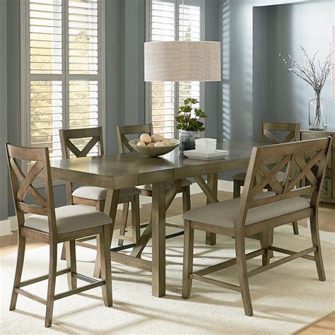 7 inches of distance from chair to end of table on each side of the chair. Standard Furniture Omaha Grey Counter Height 7-Piece ...