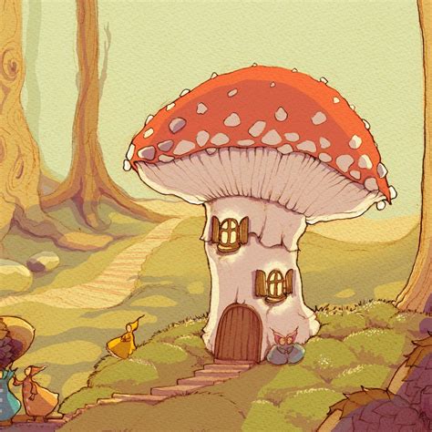 Mushroom Land 2800 Via Etsy Mushroom Drawing Mushroom Art