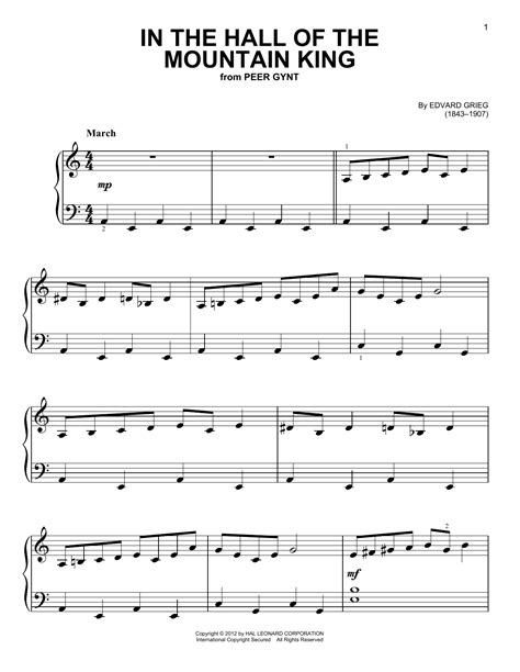 In The Hall Of The Mountain King Sheet Music By Edvard Grieg Easy Piano