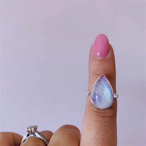 Sterling Silver Pink Moonstone Crystal Ring Size O Improves Inner