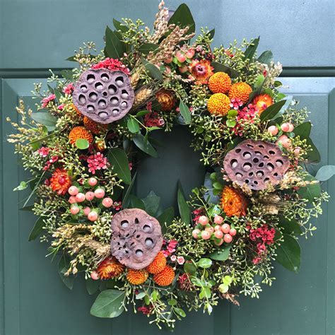 Fallautumn Door Wreath Made With Fresh And Dry Flowers Door Wreaths