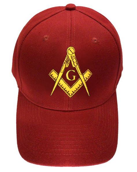 Freemasons Baseball Cap Dark Red Hat With Golden Standard Masonic